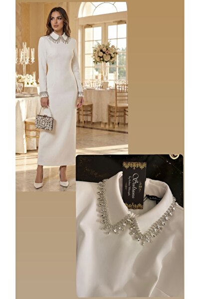 Sultan Ekşioğlu Sultan Ekşioglu tasarım taşlı korse likralı beyaz abiye elbise
