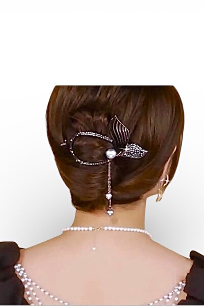 SHEKER HOME Κλιπ μαλλιών με πέτρες και πέρλες σε σχήμα ουράς ψαριού - Μαύρο