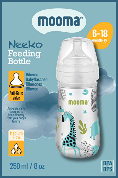 MOOMA Neeko Antikolik PP Animals Desenli Biberon 250 ml (6–18 Ay) – Orta Akış...