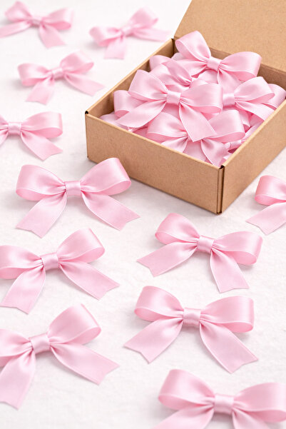 edalle 50 bucăți de fundite gata din satin roz, mici, 10 mm, realizate manual