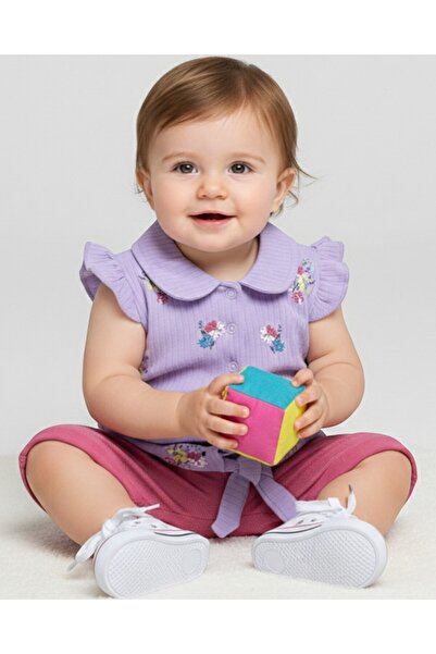 Ege Bebek Baby Girl Summer Flower Printed Bluzlu Muslin Shorts 6-9-12-18-24 M...