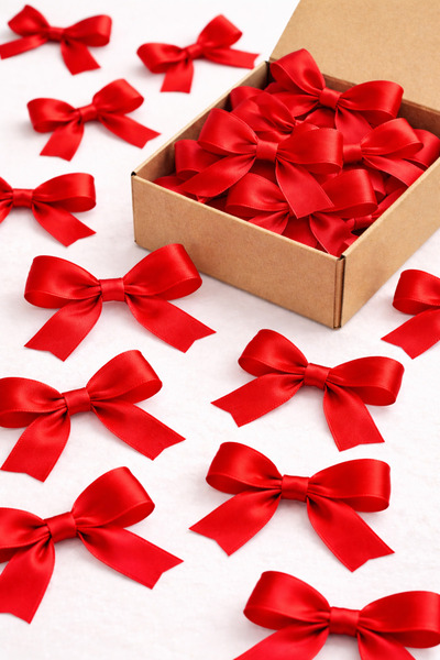 edalle 50 Adet Kırmızı Saten Hazır Fiyonk Küçük 10mm El Yapımı