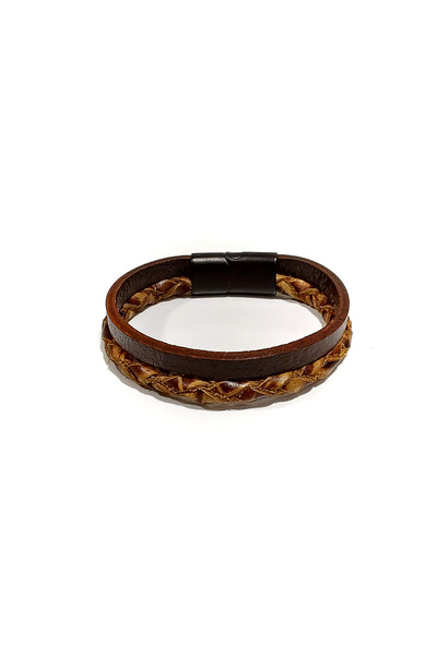 Herşey Nota Double Flat Braided Brown Genuine Leather Men's Bracelet |   Styl...