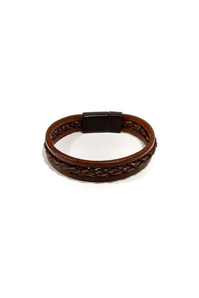 Herşey Nota Brown Knitted and Leather Combination Men's Bracelet |   Genuine ...
