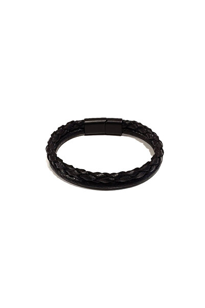 Herşey Nota Black Panther Double Braided Genuine Leather Men's Bracelet |   M...