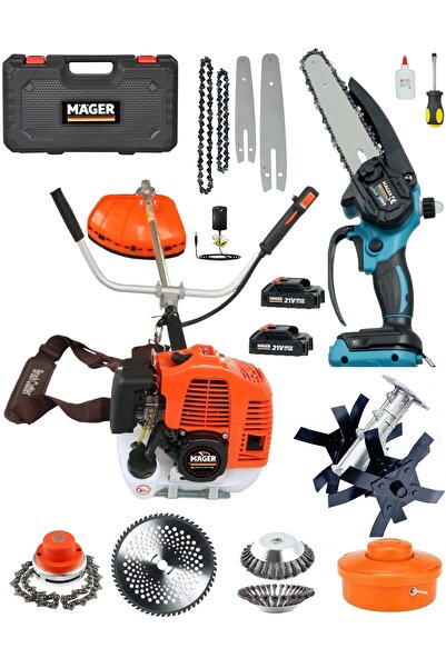 Mager Tırpan Çim Biçme Makinası Çapa Aparatı  Dahil + Yedek zincirli İki Akül...