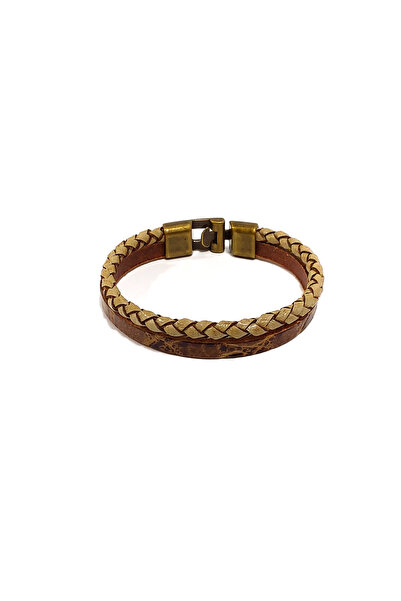 Herşey Nota Double Row Brown Braided and Genuine Leather Men's Bracelet |   M...