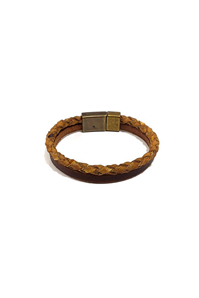 Herşey Nota Men's Brown Double Row Genuine Leather Bracelet with Magnet Lock ...