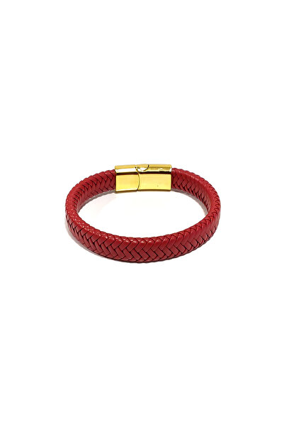 Herşey Nota Red Herringbone Braided Leather Men's Bracelet |   Energetic and ...