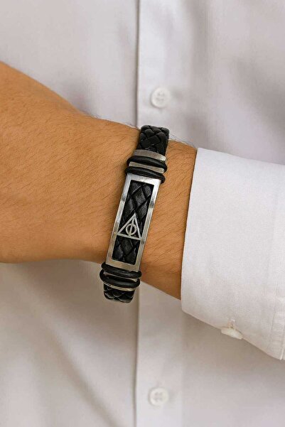Herşey Nota Harry Potter Deathly Hallows Triangle Symbol Silver Color Leather...