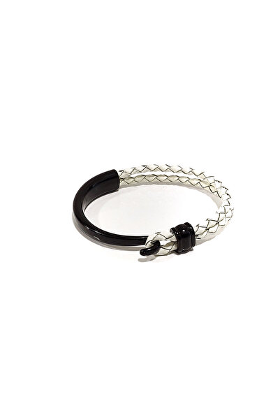 Herşey Nota Swan Model Black Color Real Leather Steel Men's Bracelet |   Snap...