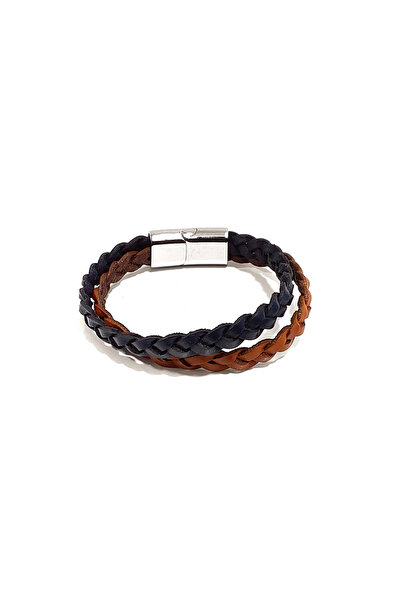 Herşey Nota Brown Black Braided Leather Men's Two-Row Wrap Bracelet – Leather...