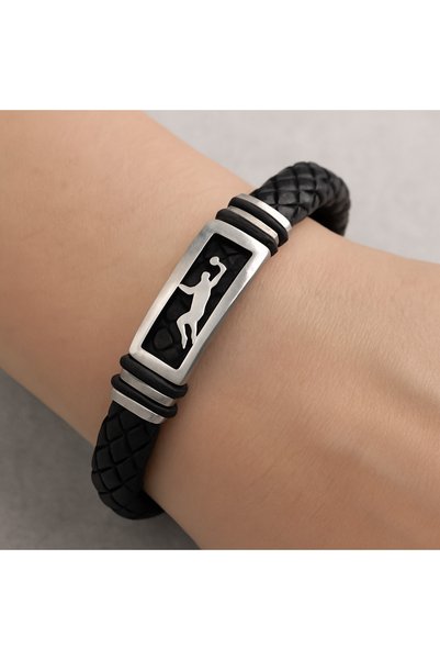 Herşey Nota Unisex Knitted Leather Bracelet with Basketball Player Figure – S...