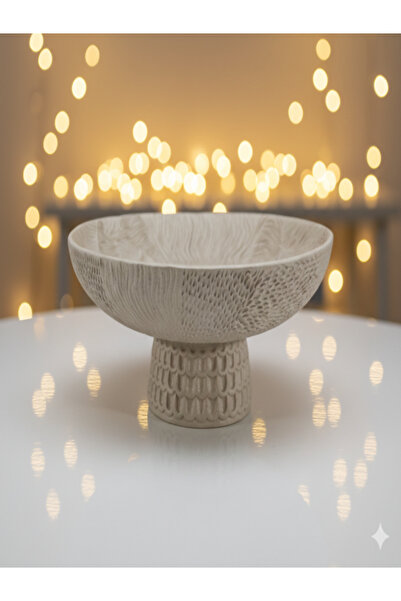 Adeem Flat round beige granite vase with a cylindrical base