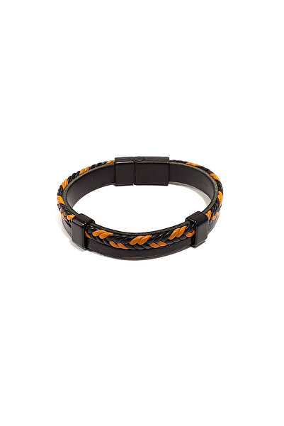 Herşey Nota Black Tan Mixed Braided Leather Men's Bracelet |   Genuine Leathe...