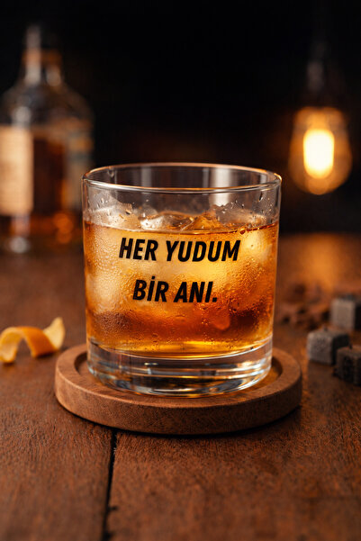 cekud tasarım baskı Her yudum bir anı yazılı viski bardağı