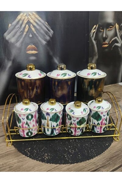 Sembol Rainbow Renkli 7 Parça Standlı Porselen Baharat Takımı Set-70