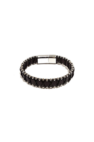 Herşey Nota Black Genuine Leather Men's Bracelet with Silver Bead Detail – St...