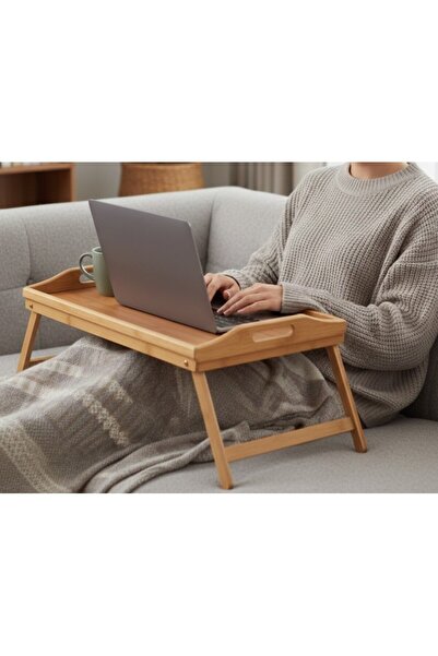 SyaMAG Tava pliabila din bambus, cu picioare reglabile, 50x29.5x22 cm