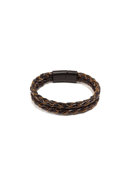 Herşey Nota Brown Knitted Genuine Leather Men's Bracelet |   Stylish Handcraf...
