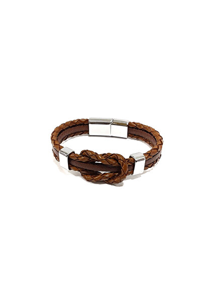 Herşey Nota Genuine Leather Men's Bracelet in Braided Brown Tones with Sailor...