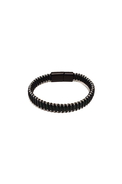 Herşey Nota Panther Chain Black Genuine Leather Men's Combination Bracelet | ...