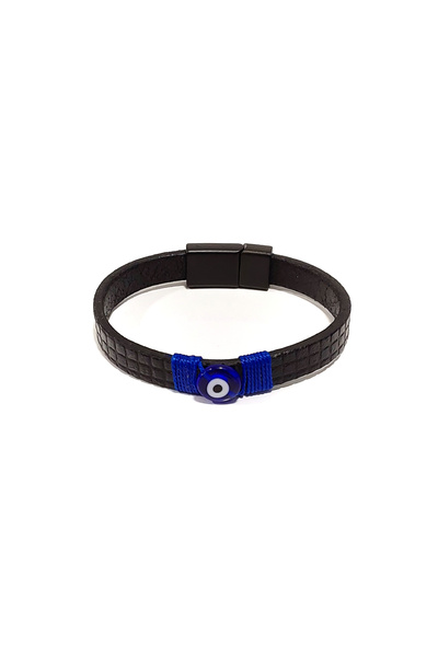 Herşey Nota Evil Eye Beaded Genuine Leather Black Cord Men's Bracelet |   Sty...