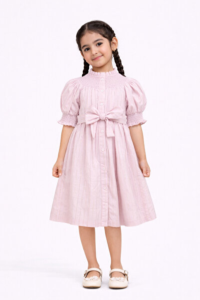 Gingersnaps فستان طويل مخطط بحزام خصر وأكمام قصيرة للبنات