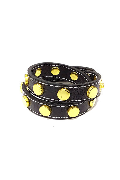 HER ŞEY NOTA www.herseynota.com سوار رجالي من الجلد الأسود المرصع بالمسامير م...