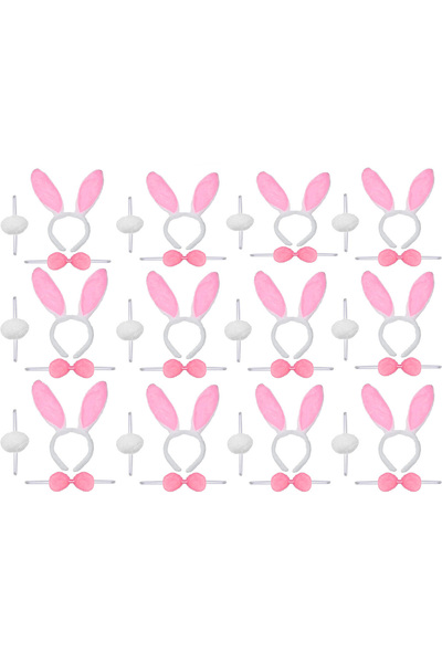 Skygo مجموعة أزياء الأرنب الوردي - ذيل تاج بوم بوم 12 قطعة