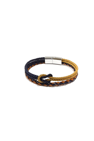 Herşey Nota Knotted Brown Black Braided Patterned Genuine Leather Men's Brace...