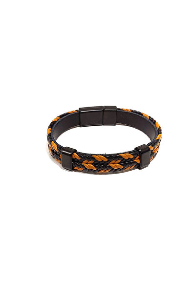 Herşey Nota Tan Black Leather Rope Braided Men's Bracelet |   Genuine Leather...