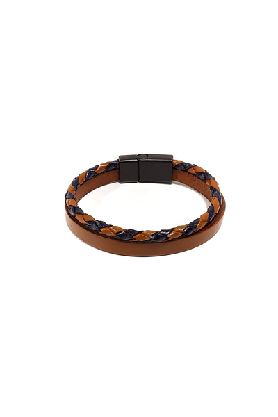 Herşey Nota Black and Brown Genuine Leather Braided Men's Bracelet |   Magnet...