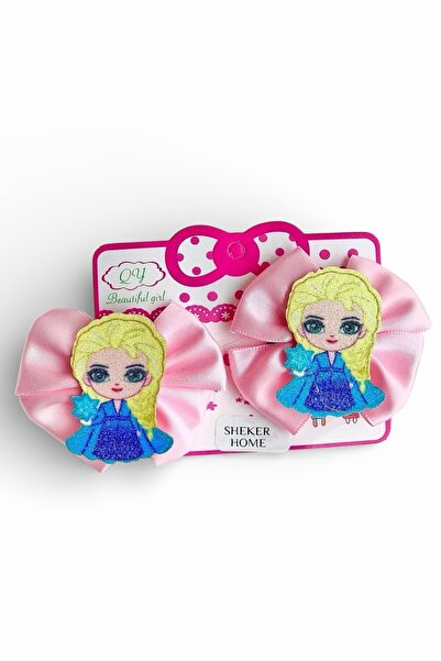 SHEKER HOME 2 Pcs Satin Ribbon Elsa Girl's Dart Buckle - Light Pink