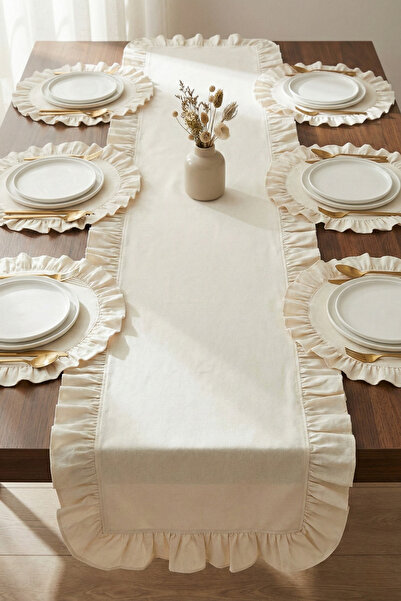 Morlay Set de prezentare pentru tacamuri cu volane 7 piese 6 bucati farfurii ...