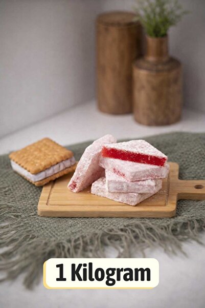 ÜLKÜ KURUYEMİŞ (1 KG) Taze Bisküvili Arası Güllü Kare Lokum Hediyelik Tatlı A...