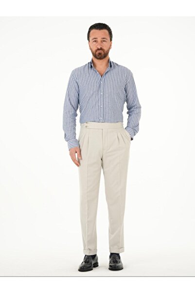 PAREZ Erkek Regular Fit Yüksek Bel Piliseli Tokalı Kumaş Pantolon