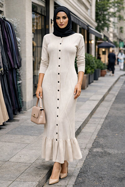 Uludağ Triko Merserize Kumaş Düşük Kol Uzun Tesettür Elbise – Çıtçıt Kapamalı...