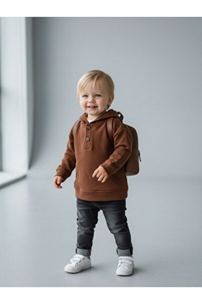 Zekids Erkek Bebek Yan Cep Detaylı Kapüşonlu Sweatshirt