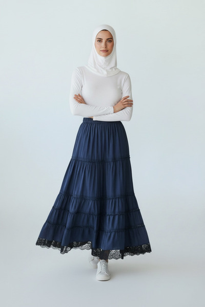 ECE GİYİM KADIN BELİ LASTİKLİ KATLI ÇİNGENE ETEK