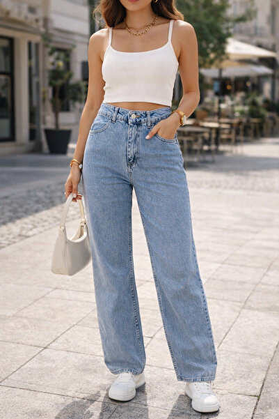 ahanora Women's High Waist Wide Leg Mom Jean Pants