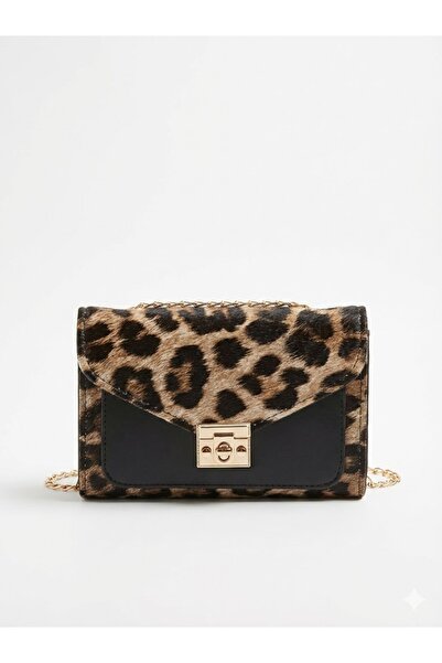 LAUGH BAG Kadın Leopar Kapitone Desenli Gold Kilitli Zincirli Omuz Çantası