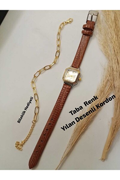 KOMBİNOLOJİ Mihrimah Model Tan Color Cord _ Gold Case _ Women's Wristwatch