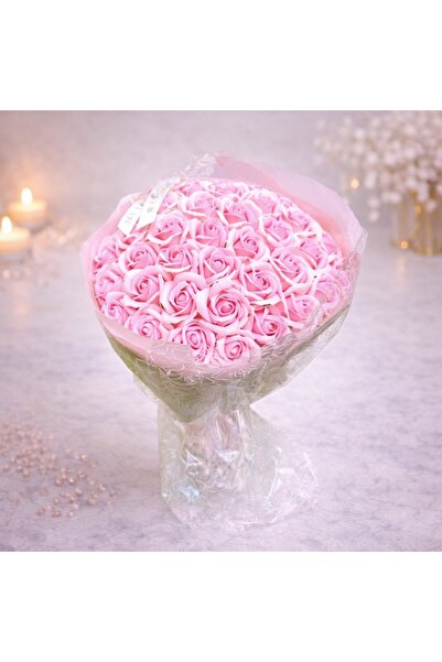 velve Buchet Pink Roses cu 51 trandafiri de sapun, 35 cm, Roz
