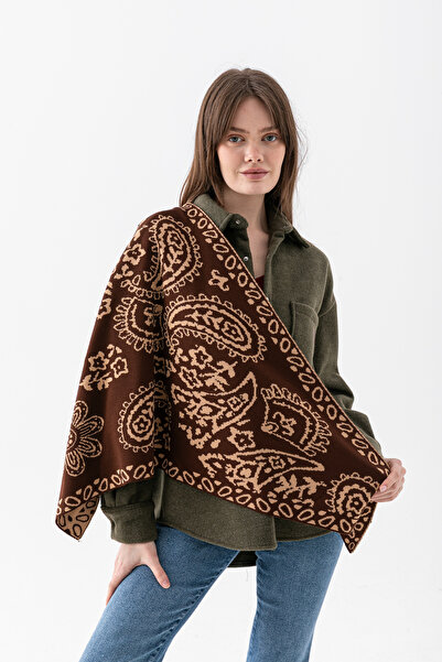 Wega Moda Patterned Triangle Double-Sided Shoulder Shawl – Women's Knitwear S...
