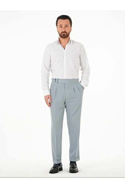PAREZ Erkek Regular Fit Yüksek Bel Piliseli Tokalı Kumaş Pantolon