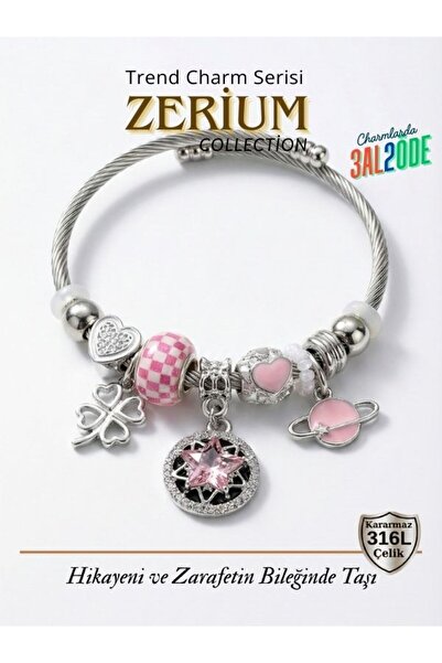 ZERİUM سوار نسائي عصري أنيق من الفولاذ بتصميم كوكب وحظ