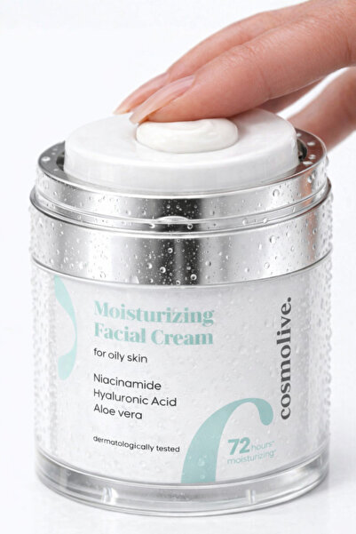Cosmolive Yüz Kremi | Yağlı Ciltler Için | Niasinamid & Aloe Vera | 72 Saat N...