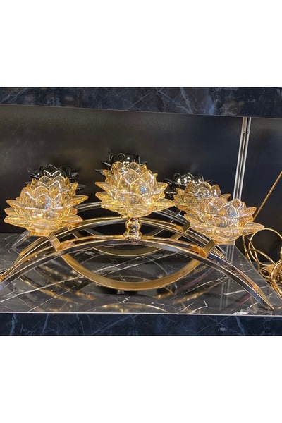 FLTS Dekoratif 3 Kollu Köprü Gold Renk şamdan Yemek masası | masa süsü | ev d...