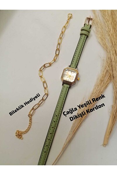 Brality Yeni Sezon İnce Model Vintage Retro Kadın Kol Saati - Çağla Yeşili Re...